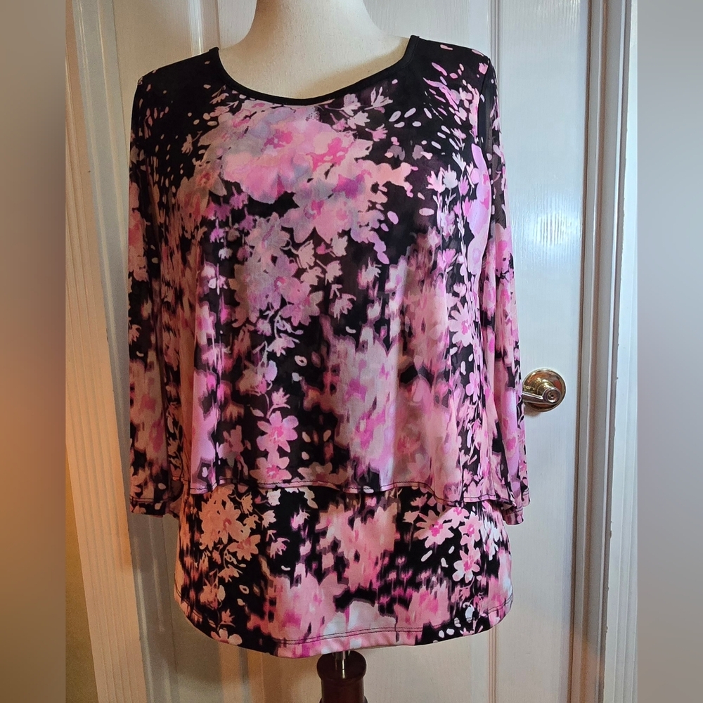 INC Floral Pink and Black Women's Top EUC L